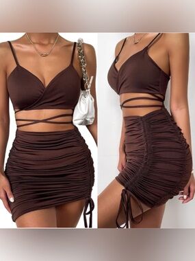 Sexy Spaghetti Strap Backless Bandage Mini Drawstring Ruched Dress
